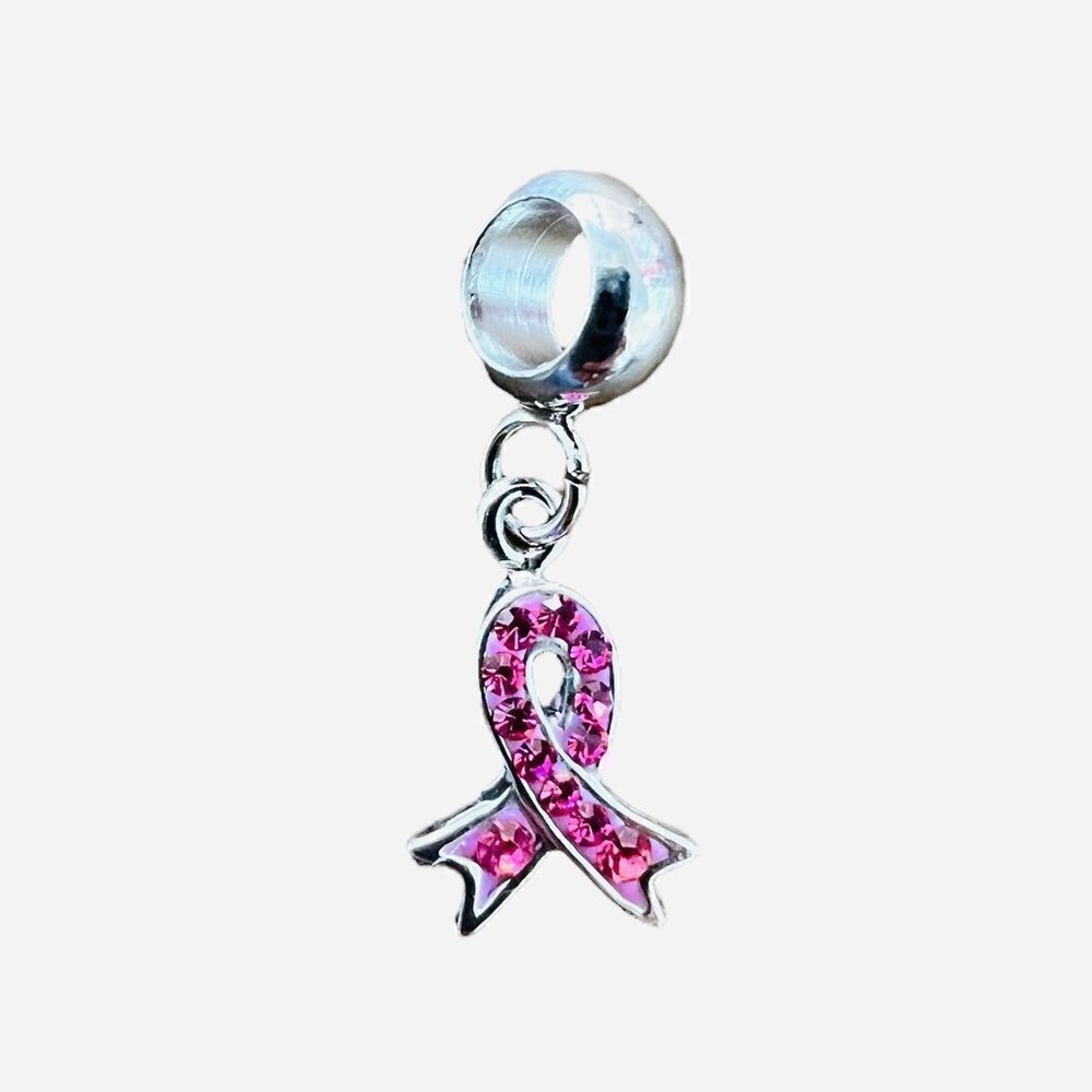 Pink Breast Cancer Awareness Ribbon Rhinestone Charm